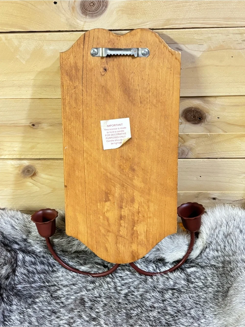 Vintage and Rustic Heart Wall Sconce - Red Metal on Wood